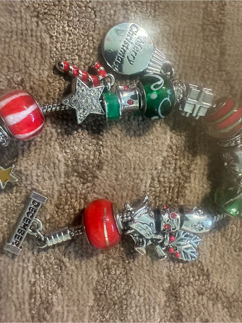 Holiday Charm Bracelet with Red and Green Beads